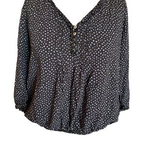 Zara Basic Women’s Top Brown With Blue and Tan Buttons. Size Large